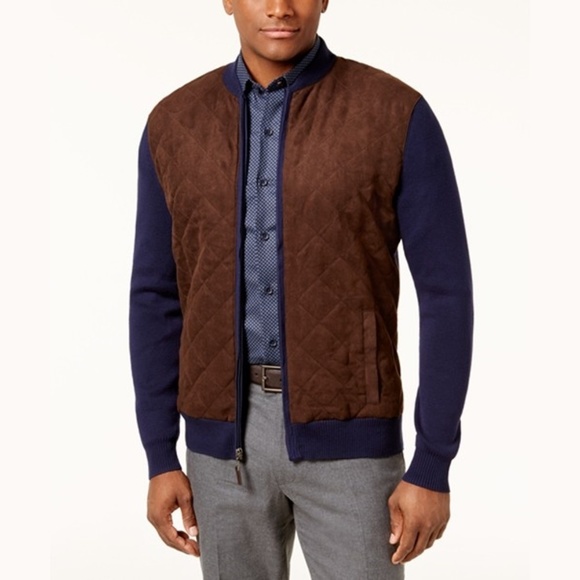 Tasso Elba Mens Mesh Quilted Jacket Navy Blue